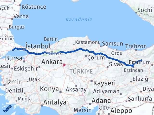Bayburt Marmaraereğlisi Tekirdağ Arası Kaç Km - Yol Haritası