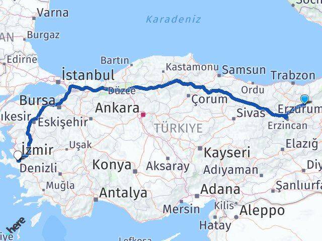 Bayburt Menderes İzmir Arası Kaç Km - Yol Haritası
