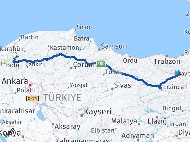 Bayburt Mengen Bolu Arası Kaç Km - Yol Haritası