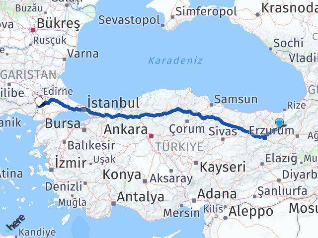 Bayburt Meriç Edirne Arası Kaç Km - Yol Haritası