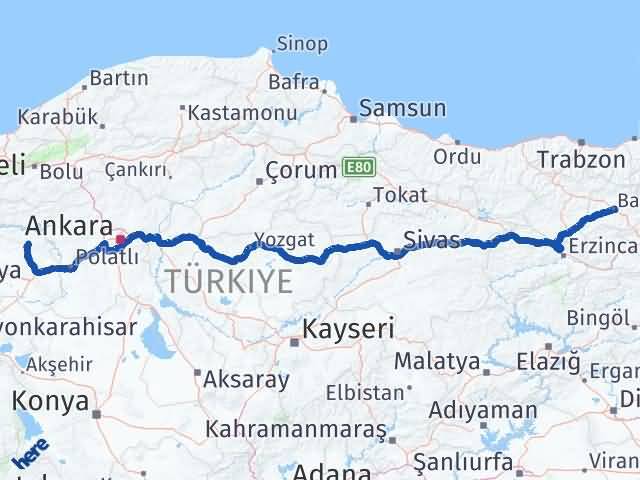 Bayburt Mihalıççık Eskişehir Arası Kaç Km - Yol Haritası