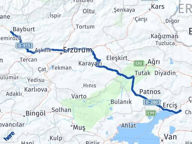Bayburt Muradiye Van Arası Kaç Km - Yol Haritası