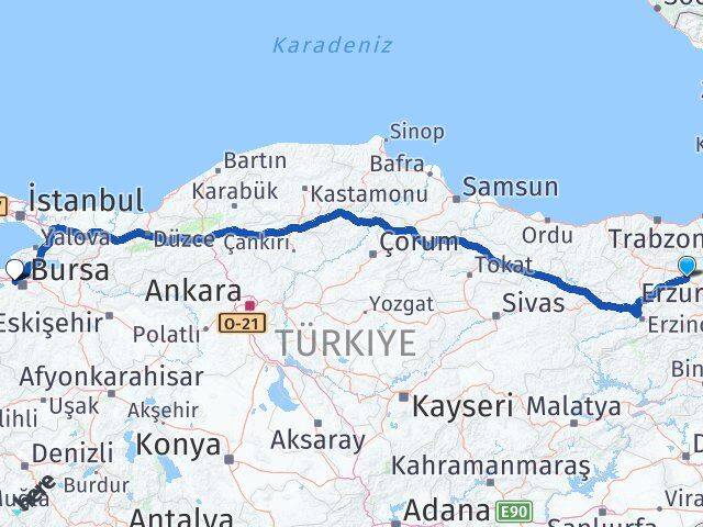 Bayburt Nilüfer Bursa Arası Kaç Km - Yol Haritası