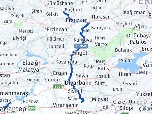 Bayburt Ömerli Mardin Arası Kaç Km - Yol Haritası
