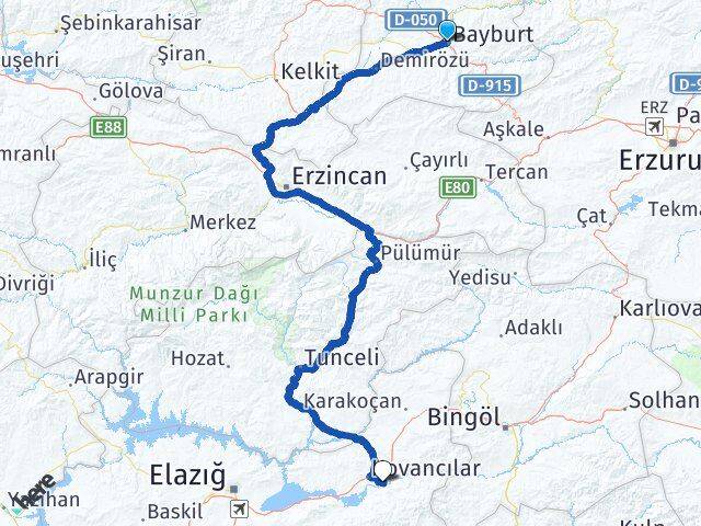 Bayburt Palu Elazığ Arası Kaç Km - Yol Haritası
