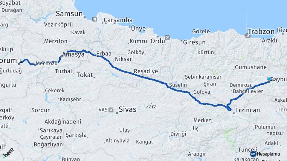 Bayburt Rüştü Arası Kaç Km - Yol Haritası