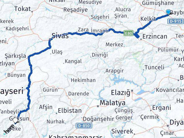 Bayburt Saimbeyli Adana Arası Kaç Km - Yol Haritası