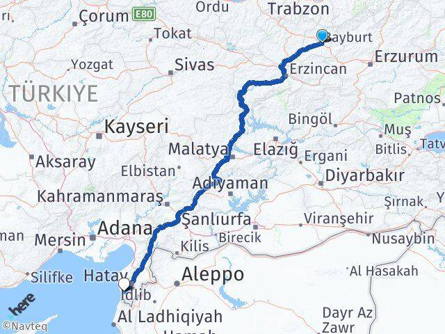 Bayburt Samandağ Hatay Arası Kaç Km - Yol Haritası