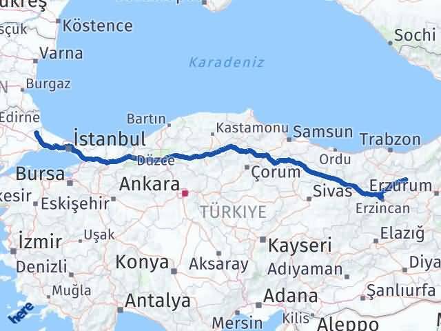 Bayburt Saray Tekirdağ Arası Kaç Km - Yol Haritası