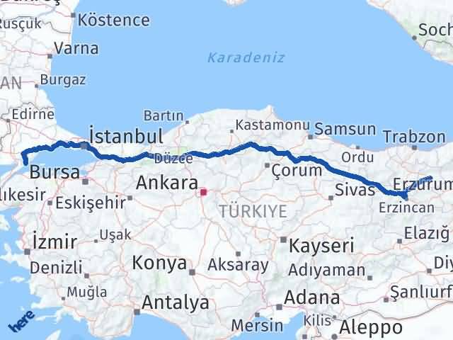 Bayburt Şarköy Tekirdağ Arası Kaç Km - Yol Haritası