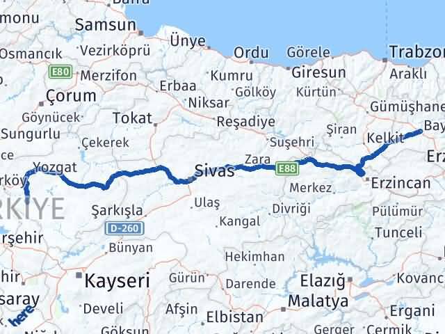Bayburt Şefaatli Yozgat Arası Kaç Km - Yol Haritası