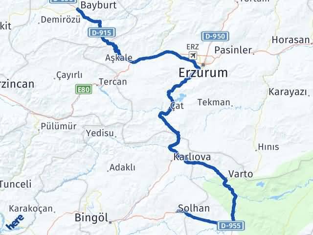 Bayburt Solhan Bingöl Arası Kaç Km - Yol Haritası