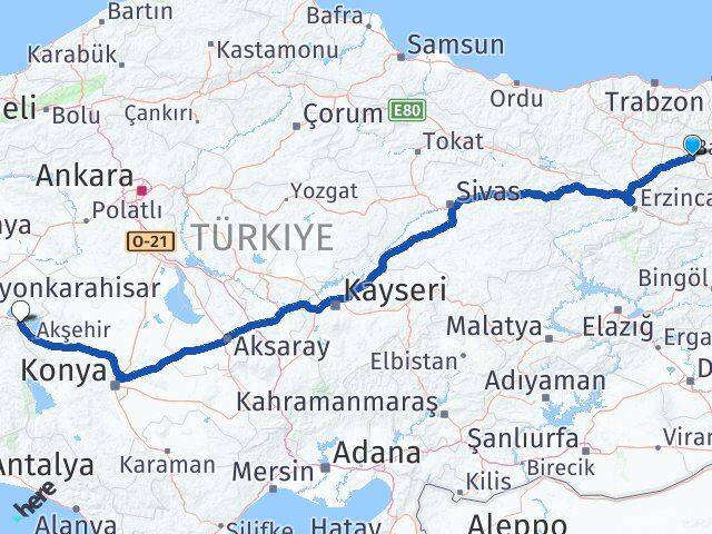 Bayburt Sultandağı Afyonkarahisar Arası Kaç Km - Yol Haritası