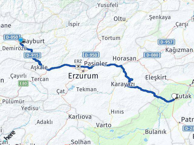 Bayburt Tutak Ağrı Arası Kaç Km - Yol Haritası