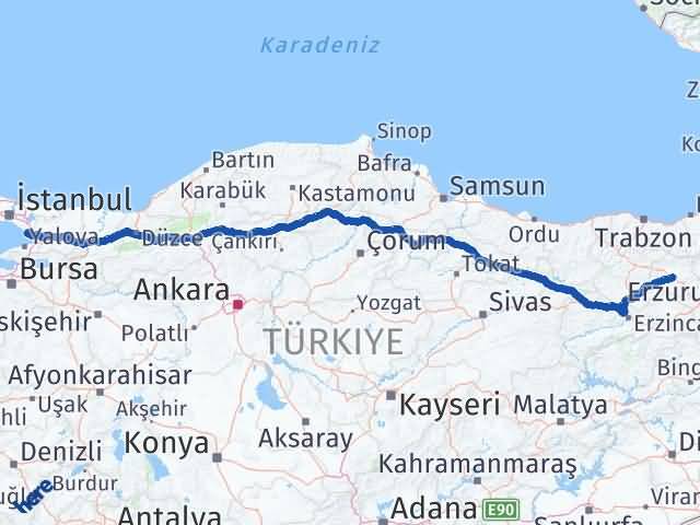 Bayburt Tuzla İstanbul Arası Kaç Km - Yol Haritası