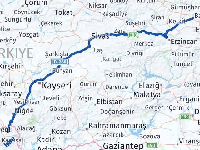 Bayburt Ulukışla Niğde Arası Kaç Km - Yol Haritası