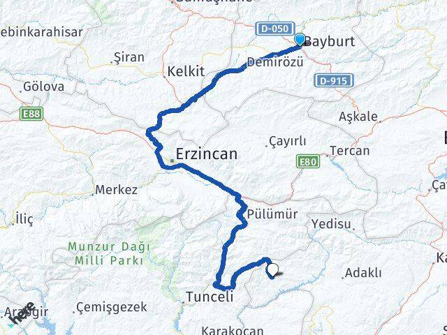 Bayburt Yayladere Bingöl Arası Kaç Km - Yol Haritası