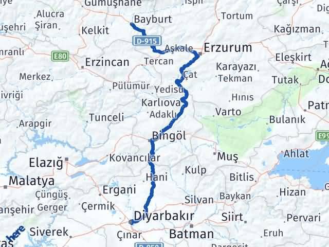 Bayburt Yenişehir Diyarbakır Arası Kaç Km - Yol Haritası