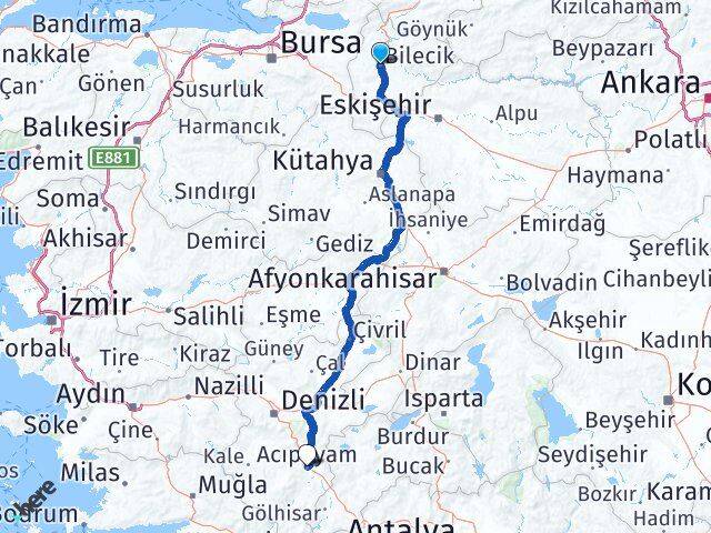Bilecik Acıpayam Denizli Arası Kaç Km - Yol Haritası