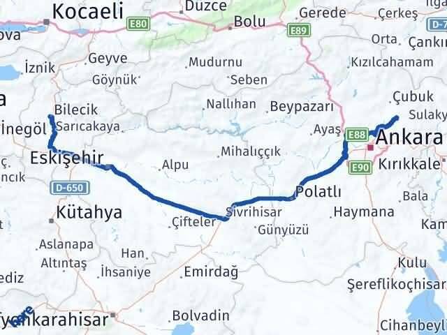 Bilecik Akyurt Ankara Arası Kaç Km - Yol Haritası