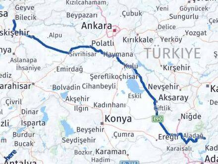 Bilecik Aladağ Adana Arası Kaç Km - Yol Haritası