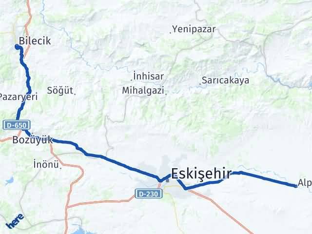 Bilecik Alpu Eskişehir Arası Kaç Km - Yol Haritası