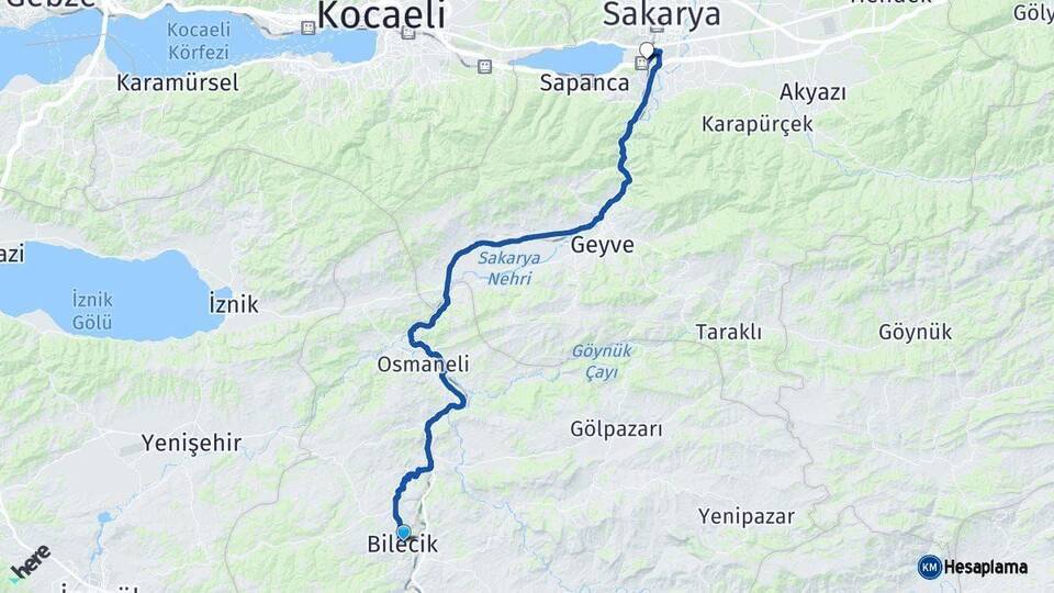 Bilecik Arifiye Sakarya Arası Kaç Km - Yol Haritası