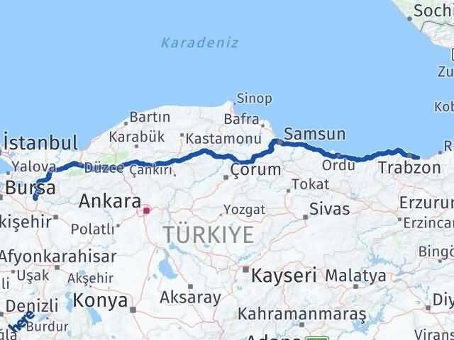 Bilecik Arsin Trabzon Arası Kaç Km - Yol Haritası