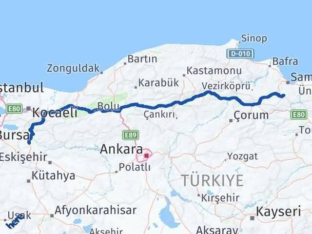 Bilecik Asarcık Samsun Arası Kaç Km - Yol Haritası