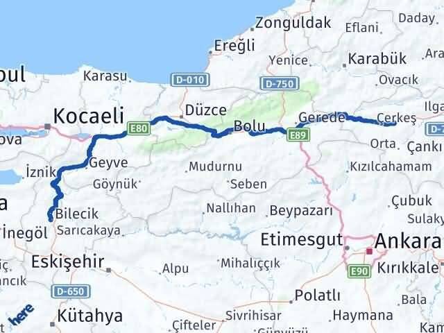 Bilecik Atkaracalar Çankırı Arası Kaç Km - Yol Haritası