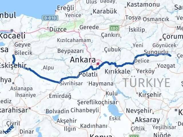 Bilecik Aydıncık Yozgat Arası Kaç Km - Yol Haritası