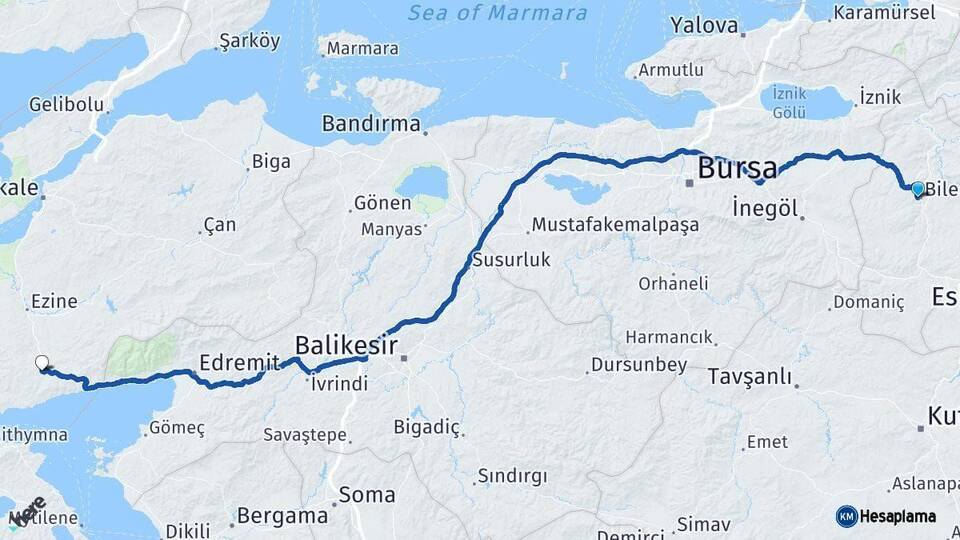 Bilecik Ayvacık Çanakkale Arası Kaç Km - Yol Haritası