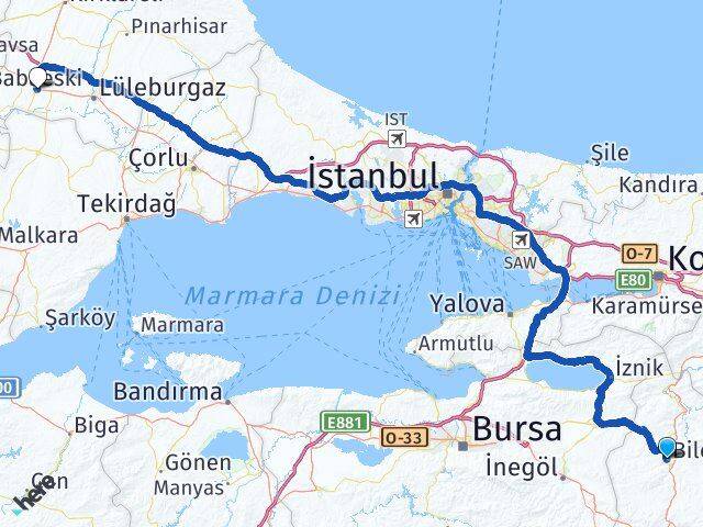 Bilecik Babaeski Kırklareli Arası Kaç Km - Yol Haritası