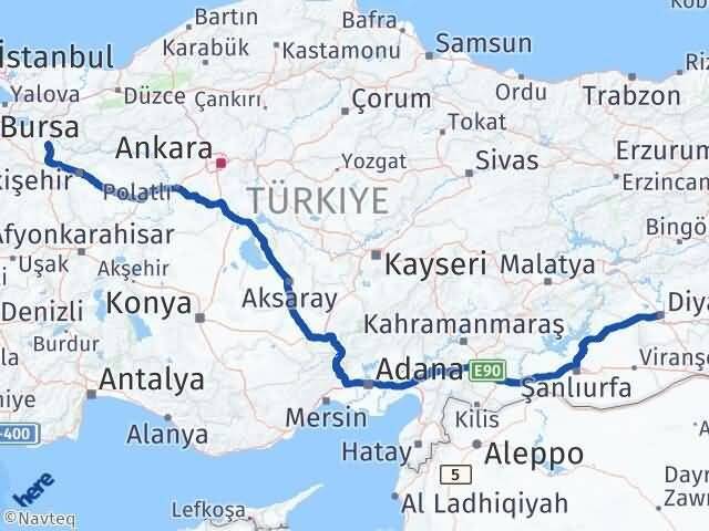 Bilecik Bağlar Diyarbakır Arası Kaç Km - Yol Haritası