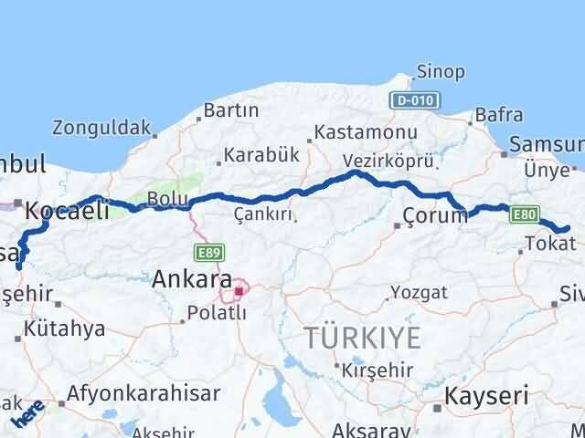Bilecik Başçiftlik Tokat Arası Kaç Km - Yol Haritası
