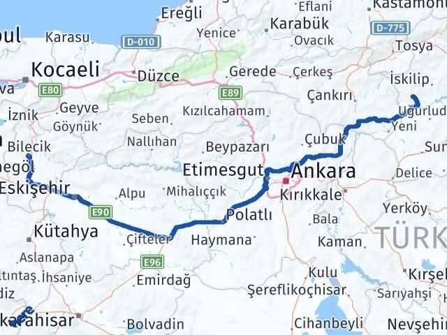 Bilecik Bayat Çorum Arası Kaç Km - Yol Haritası