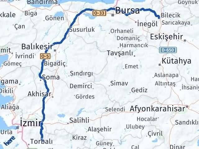 Bilecik Bayındır İzmir Arası Kaç Km - Yol Haritası