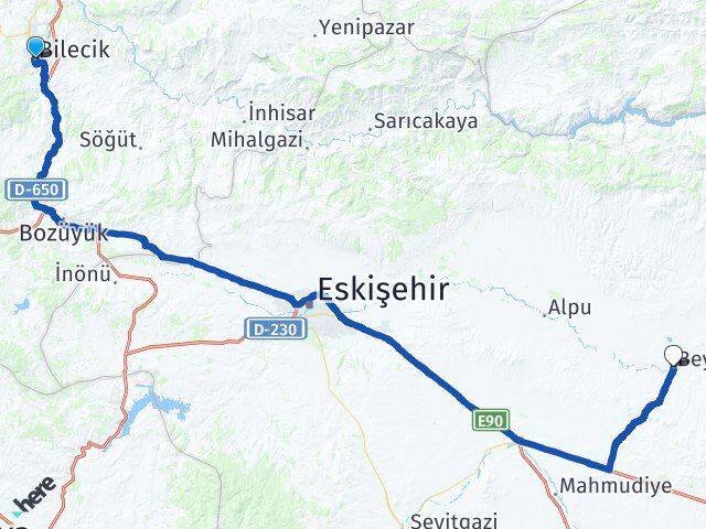 Bilecik Beylikova Eskişehir Arası Kaç Km - Yol Haritası