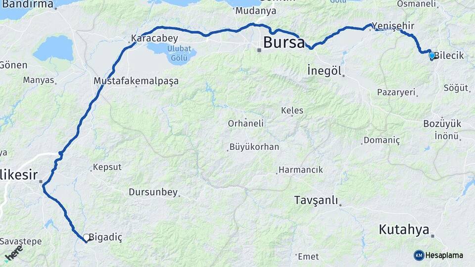 Bilecik Bigadiç Balıkesir Arası Kaç Km - Yol Haritası