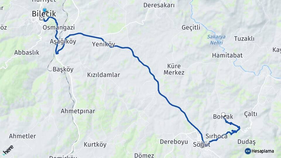 Bilecik Borcak Söğüt Arası Kaç Km - Yol Haritası