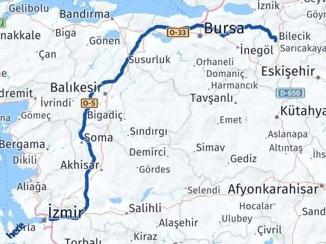 Bilecik Bornova İzmir Arası Kaç Km - Yol Haritası