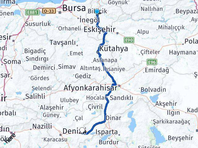 Bilecik Bozkurt Denizli Arası Kaç Km - Yol Haritası