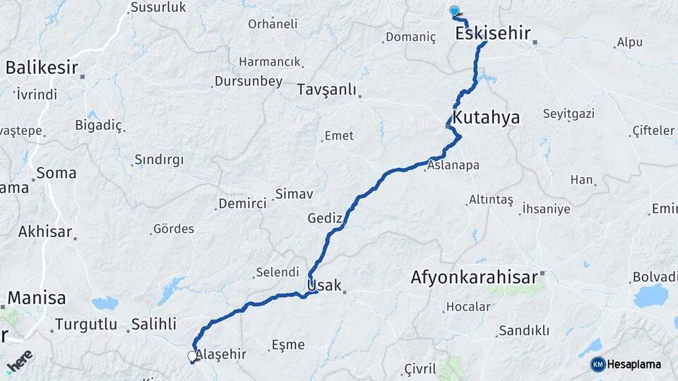 Bilecik Bozüyük Alaşehir Manisa Arası Kaç Km - Yol Haritası