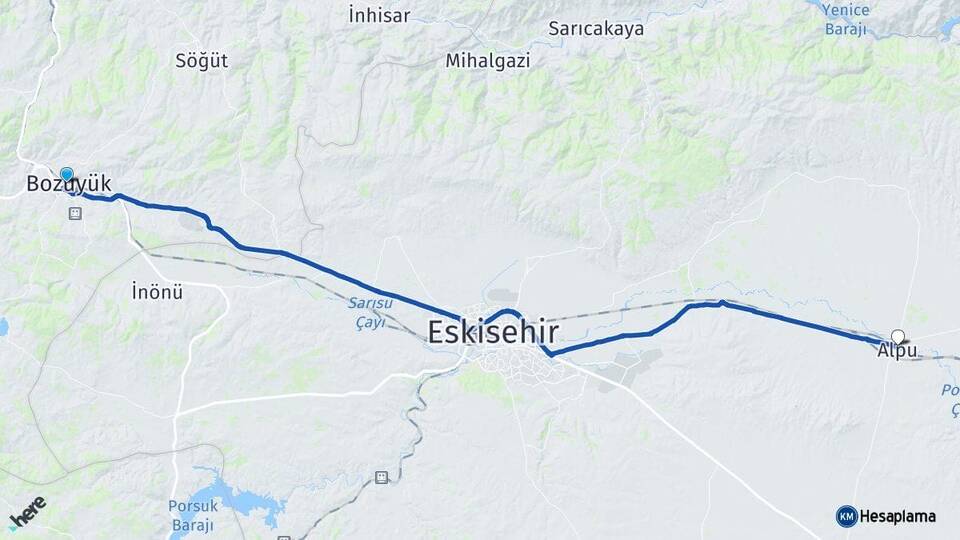 Bilecik Bozüyük Alpu Eskişehir Arası Kaç Km - Yol Haritası
