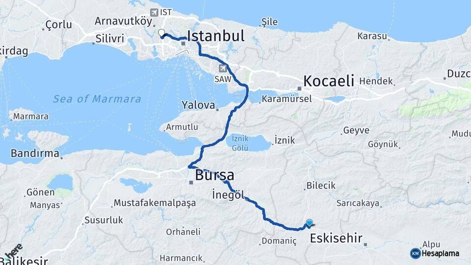 Bilecik Bozüyük Başakşehir İstanbul Arası Kaç Km - Yol Haritası