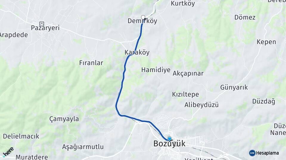 Bilecik Bozüyük Demirköy Pazaryeri Arası Kaç Km - Yol Haritası