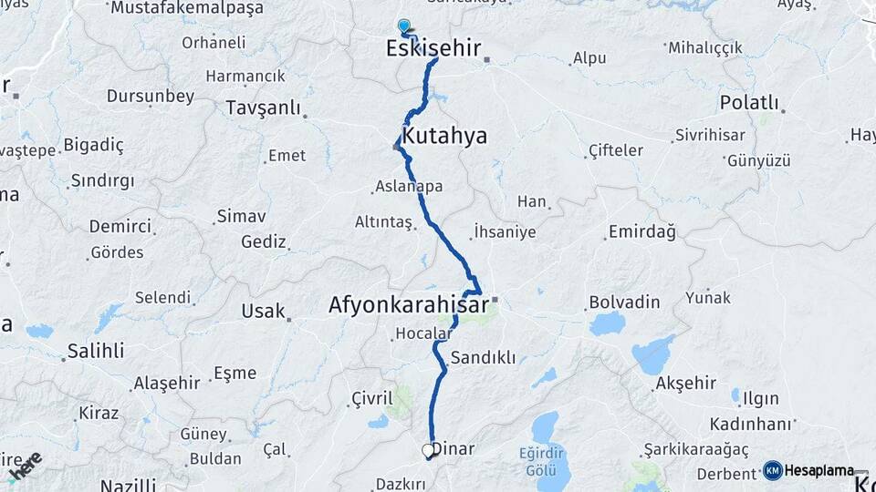 Bilecik Bozüyük Dinar Afyonkarahisar Arası Kaç Km - Yol Haritası