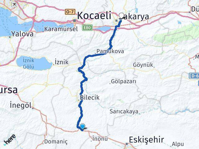 Bilecik Bozüyük Karaköy Adapazarı Sakarya Arası Kaç Km - Yol Haritası