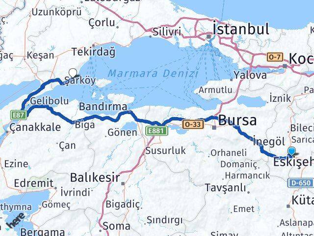 Bilecik Bozüyük Mürefte Şarköy Tekirdağ Arası Kaç Km - Yol Haritası