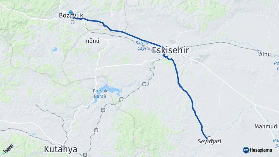 Bilecik Bozüyük Seyitgazi Eskişehir Arası Kaç Km - Yol Haritası